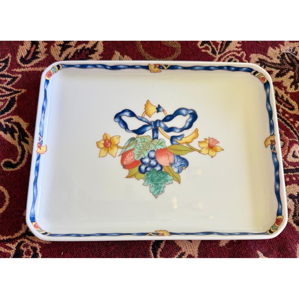 Bernardaud Limoges Rectangular Tray – Borghèse Fruit Ribbon Porcelain Vide Poche